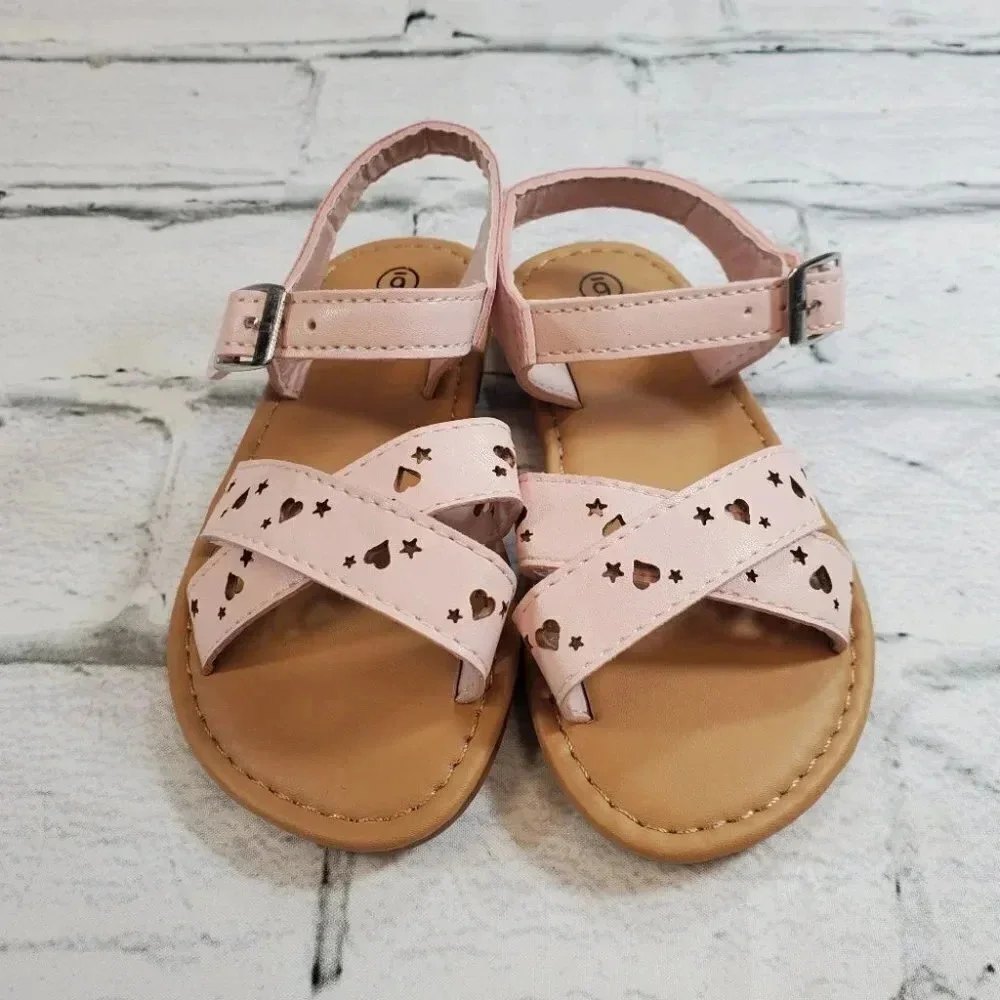Pink Heart Cutout Sandals. Toddler Girl Summer Shoes.